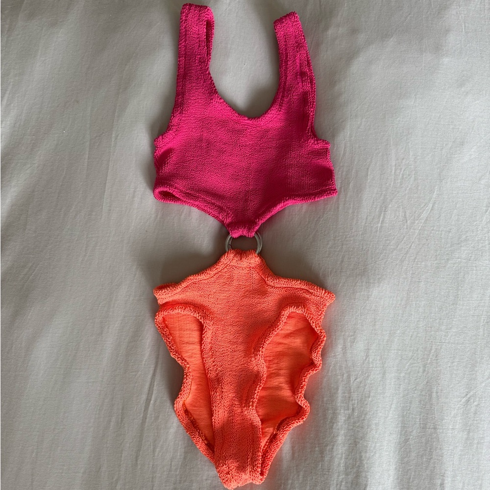 Hunza G Pink and Orange One Piece Swimsuit bikini - Picture 3 of 7